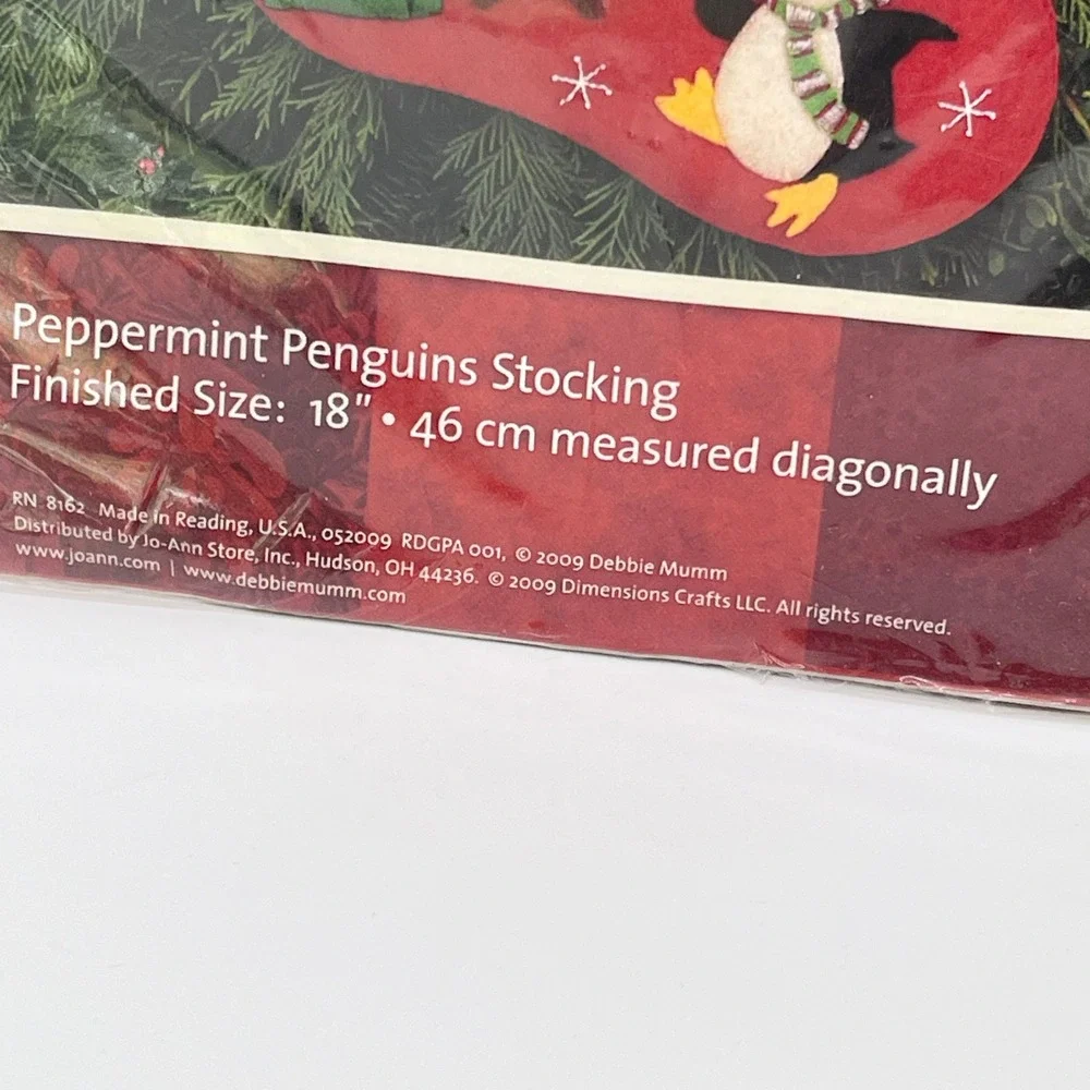 Debbie Mumm Felt Applique Kit Holiday Peppermint Penguins Stocking Discontinued